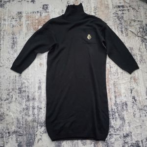 CHAUS VINTAGE Black Sweater Dress with turtleneck and 3/4 Sleeves